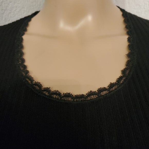 Womens Vintage Union Made Dress 70s Black knit S small macrame lace Judy Gibbs - Picture 3 of 15